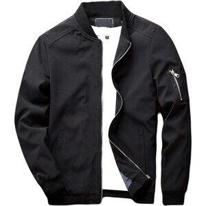 Men's Slim Fit Wear Lightweight Black #2 Bomber Jacket Coat Zipper Closure